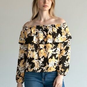 Aritzia Wilfred Off-The-Shoulder Yellow Floral Blouse | XS